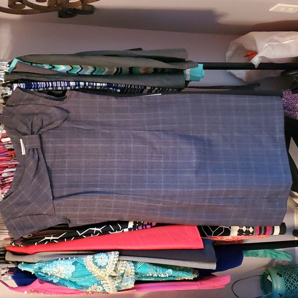 Karin Stevens Charcoal gray plaid dress